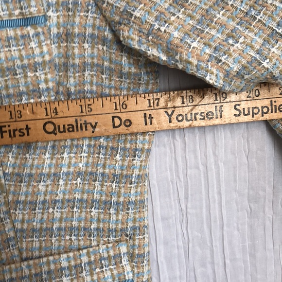 FOCUS 2000 sz 6P fitted blazer jacket pale blue & gray plaid business office NWT - Picture 10 of 11